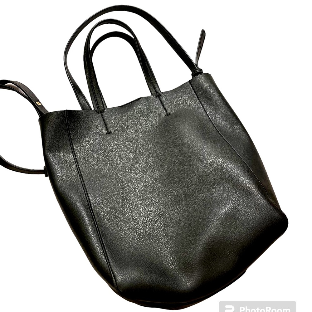 8SECONDS Crossbody Black PU Leather Workbag Boho Bag Handbag Small Medium